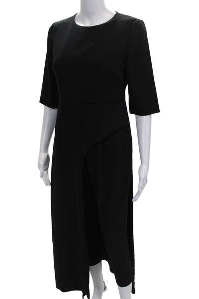 Kay Unger Womens Black Polyester Jumpsuit Zip Round Neck 3/4 Sleeve Size 4