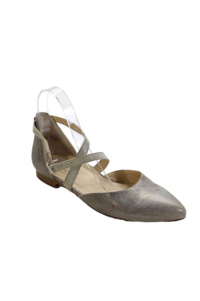 Paul Green Womens Leather Metallic Ankle Strap Flats Gray Size 5