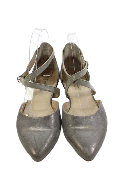 Paul Green Womens Leather Metallic Ankle Strap Flats Gray Size 5