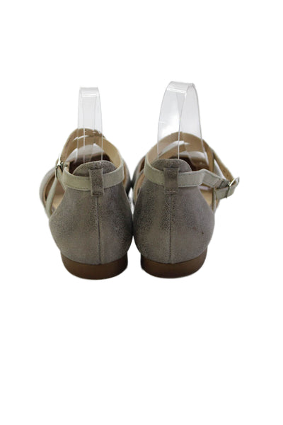 Paul Green Womens Leather Metallic Ankle Strap Flats Gray Size 5