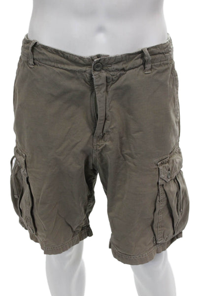 J Crew Mens Cargo Shorts Brown Cotton Solid Button Size 34