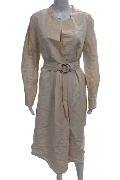 Rachel Comey Womens Wrap Midi Long Sleeve Viscose Dress Beige Buckle Size 4