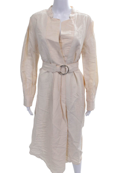 Rachel Comey Womens Wrap Midi Long Sleeve Viscose Dress Beige Buckle Size 4