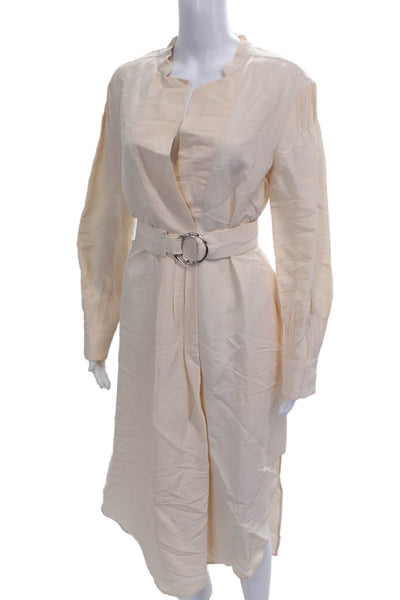 Rachel Comey Womens Wrap Midi Long Sleeve Viscose Dress Beige Buckle Size 4