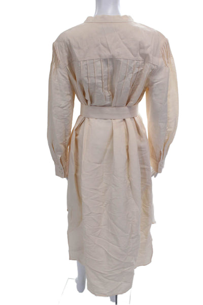 Rachel Comey Womens Wrap Midi Long Sleeve Viscose Dress Beige Buckle Size 4