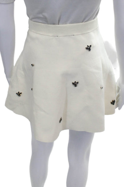 Zara Womens Skater Skirt Ivory Viscose Knee Length Size S