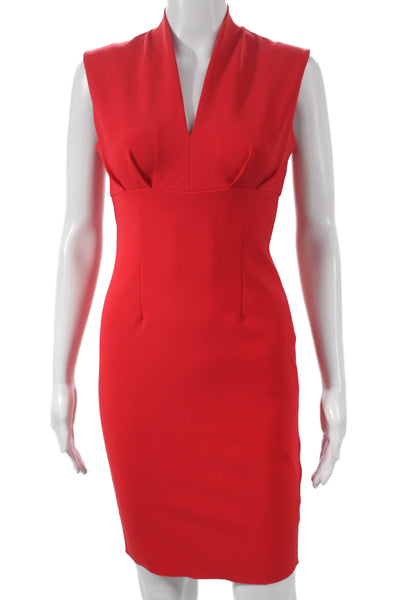Greta Constantine Women Sheath V-Neck Sleeveless Red Dress Mid-Calf Size XS