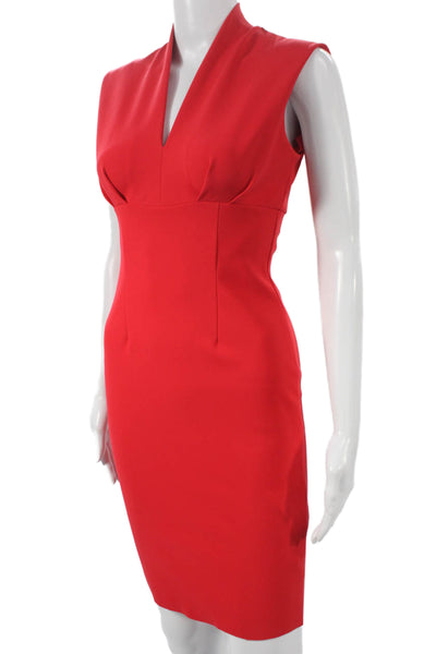 Greta Constantine Women Sheath V-Neck Sleeveless Red Dress Mid-Calf Size XS