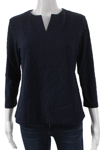 J. Mclaughlin Women Geometric V-Neck 3/4 Sleeve Nylon Blouse Blue Size M