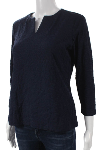 J. Mclaughlin Women Geometric V-Neck 3/4 Sleeve Nylon Blouse Blue Size M