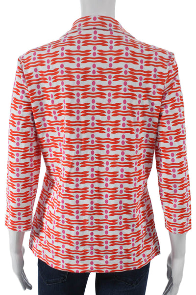 J. Mclaughlin Womens White Nylon Collared Geometric 3/4 Sleeve Polo Size M