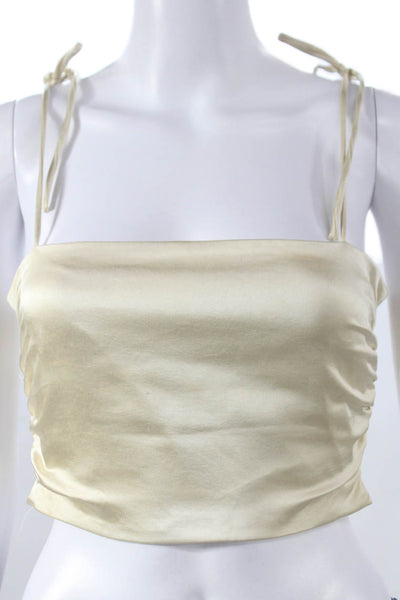 Zara Women Beige Polyester Square Neck Sleeveless Camisole Size S