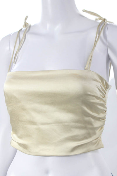 Zara Women Beige Polyester Square Neck Sleeveless Camisole Size S