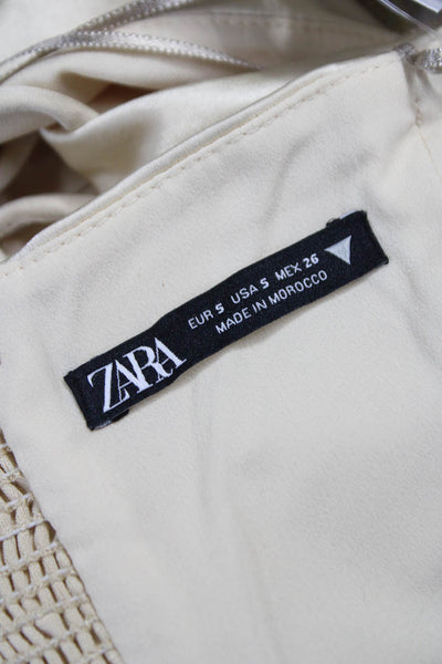 Zara Women Beige Polyester Square Neck Sleeveless Camisole Size S