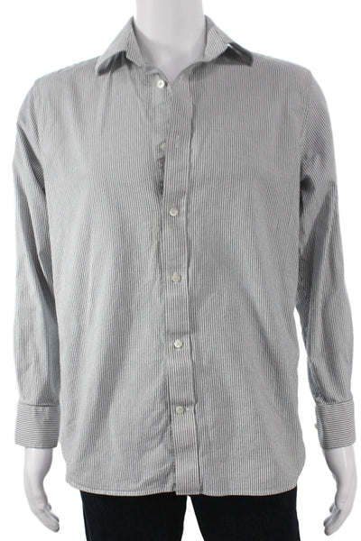 Banana Republic Mens Striped Slim Fit Shirt Grey White Cotton Size Medium
