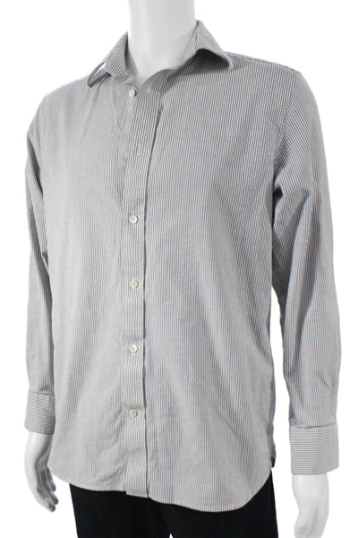 Banana Republic Mens Striped Slim Fit Shirt Grey White Cotton Size Medium