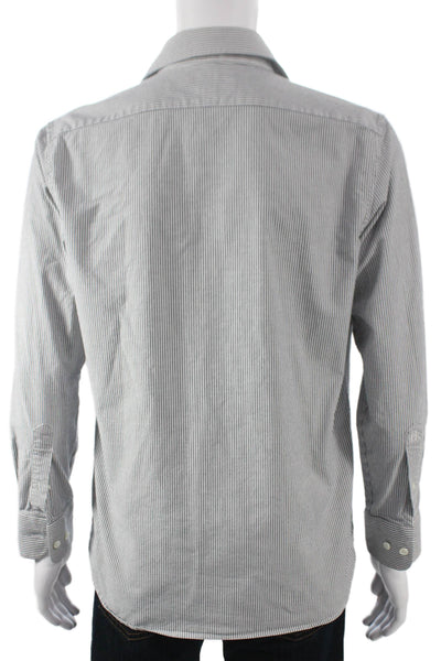 Banana Republic Mens Striped Slim Fit Shirt Grey White Cotton Size Medium