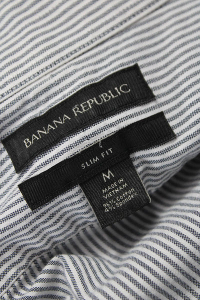 Banana Republic Mens Striped Slim Fit Shirt Grey White Cotton Size Medium