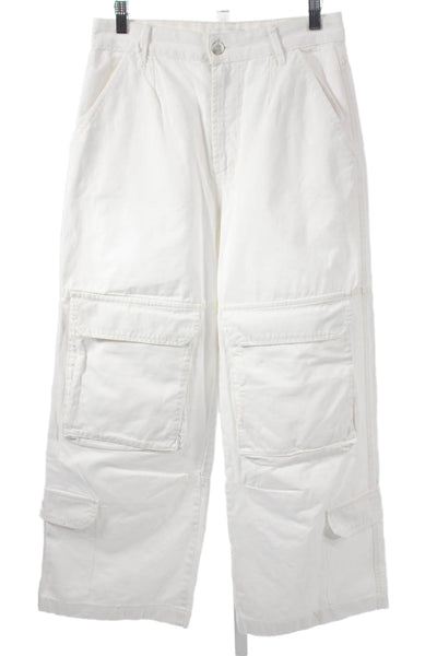 Zara Women Cargo Pants White Cotton Button Size 4