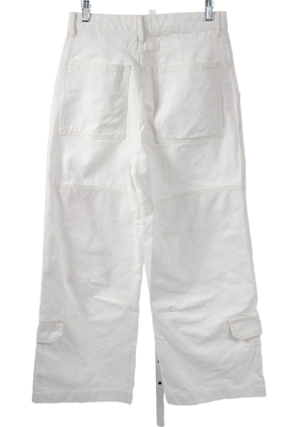 Zara Women Cargo Pants White Cotton Button Size 4