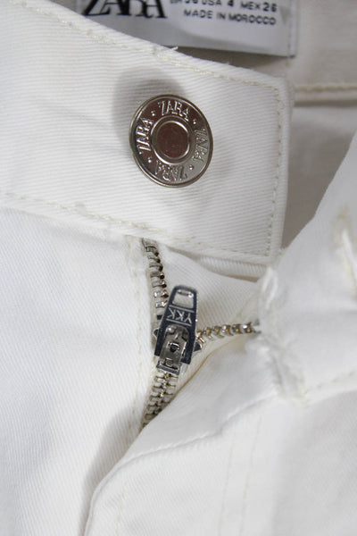 Zara Women Cargo Pants White Cotton Button Size 4