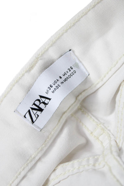 Zara Women Cargo Pants White Cotton Button Size 4