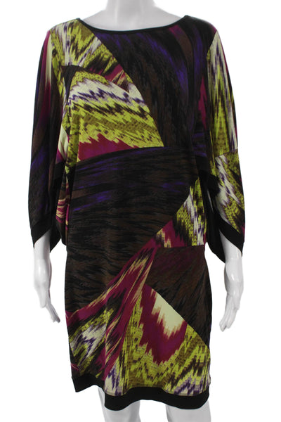Maggy London Womens Shift Dress Multicolor Boat Neck 3/4 Sleeve Short Size 8