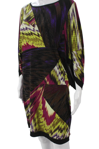 Maggy London Womens Shift Dress Multicolor Boat Neck 3/4 Sleeve Short Size 8