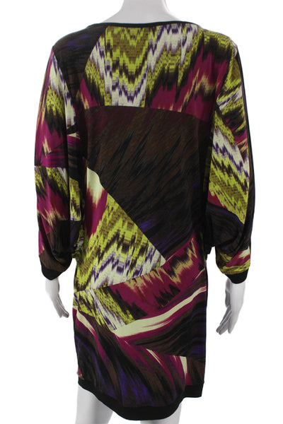 Maggy London Womens Shift Dress Multicolor Boat Neck 3/4 Sleeve Short Size 8