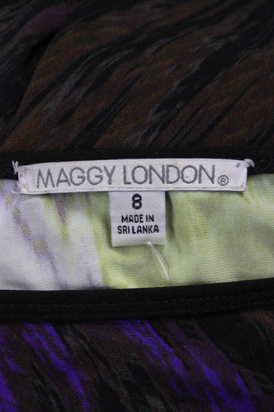 Maggy London Womens Shift Dress Multicolor Boat Neck 3/4 Sleeve Short Size 8