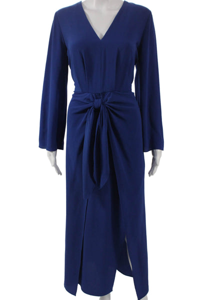 Donna Morgan Womens Wrap Dress Blue V-Neck Long Sleeve Zip Polyester Size S