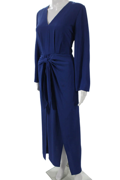 Donna Morgan Womens Wrap Dress Blue V-Neck Long Sleeve Zip Polyester Size S
