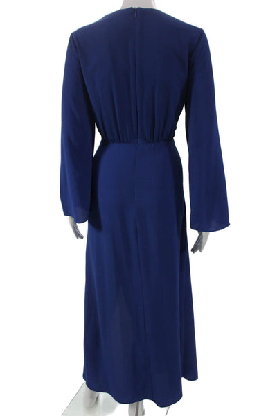 Donna Morgan Womens Wrap Dress Blue V-Neck Long Sleeve Zip Polyester Size S