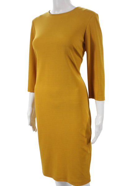 Marina Womens Sheath Dress Yellow Round Neck 3/4 Sleeve Tie Nylon Size 8