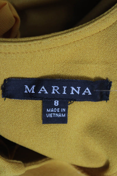 Marina Womens Sheath Dress Yellow Round Neck 3/4 Sleeve Tie Nylon Size 8