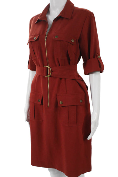 Sharagano Womens Red Shirt Dress Half Sleeve Collared Polyester Size 8