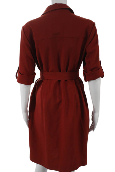 Sharagano Womens Red Shirt Dress Half Sleeve Collared Polyester Size 8