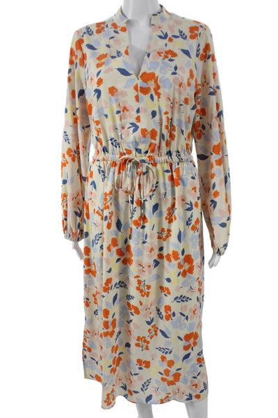 Maggy London Women Shirt Dress Multicolor V-Neck Longsleeve Drawstring Size 8