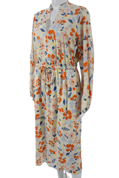 Maggy London Women Shirt Dress Multicolor V-Neck Longsleeve Drawstring Size 8