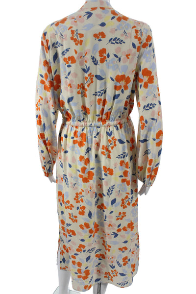 Maggy London Women Shirt Dress Multicolor V-Neck Longsleeve Drawstring Size 8