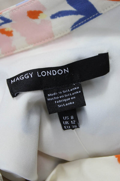 Maggy London Women Shirt Dress Multicolor V-Neck Longsleeve Drawstring Size 8