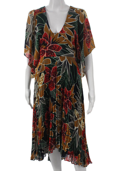 Club Monaco Womens Maxi Floral V Neck Short Sleeve Zip Polyester Dress Size 8