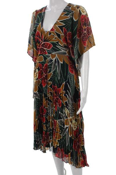 Club Monaco Womens Maxi Floral V Neck Short Sleeve Zip Polyester Dress Size 8