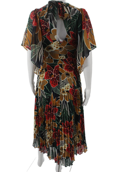 Club Monaco Womens Maxi Floral V Neck Short Sleeve Zip Polyester Dress Size 8