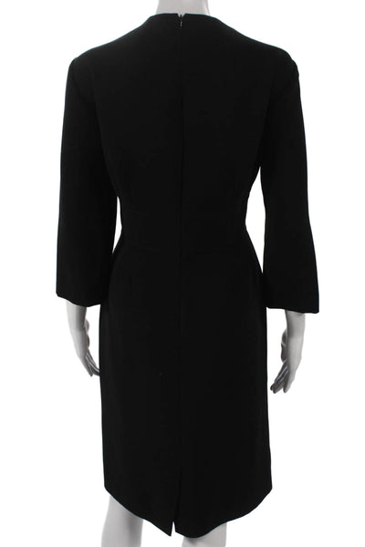 Tahari Women Sheath Dress Black V-Neck 3/4 Sleeve Knee Length Size 8