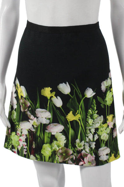 Victoria Beckham Womens Black Floral A-Line Skirt Polyester Zip Short Size L