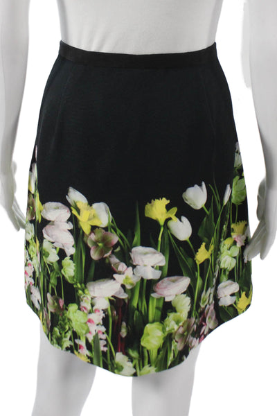 Victoria Beckham Womens Black Floral A-Line Skirt Polyester Zip Short Size L