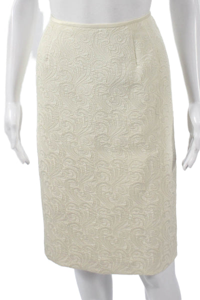 Le Suit Woman Womens Ivory Paisley Straight Pencil Skirt Polyester Zip Size 6
