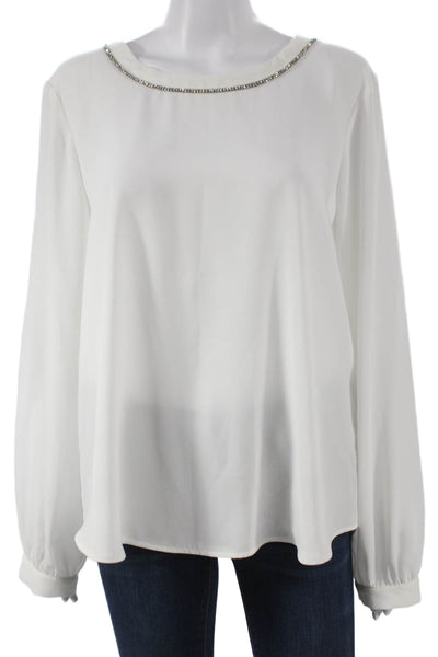 Karl Lagerfeld Womens Basic Blouse White Round Neck Long Sleeve Size L