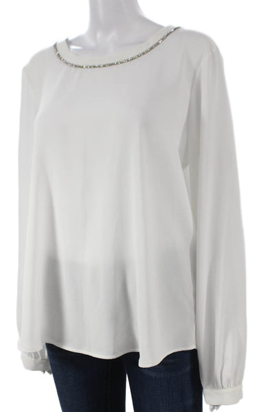 Karl Lagerfeld Womens Basic Blouse White Round Neck Long Sleeve Size L